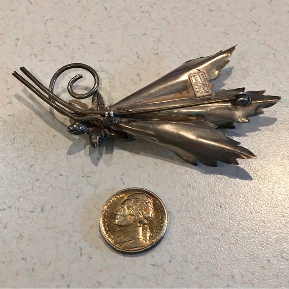 Vintage Coro Pegasus 1940s Sterling Silver Floral Bouquet Brooch WW2 Era - Picture 10 of 14